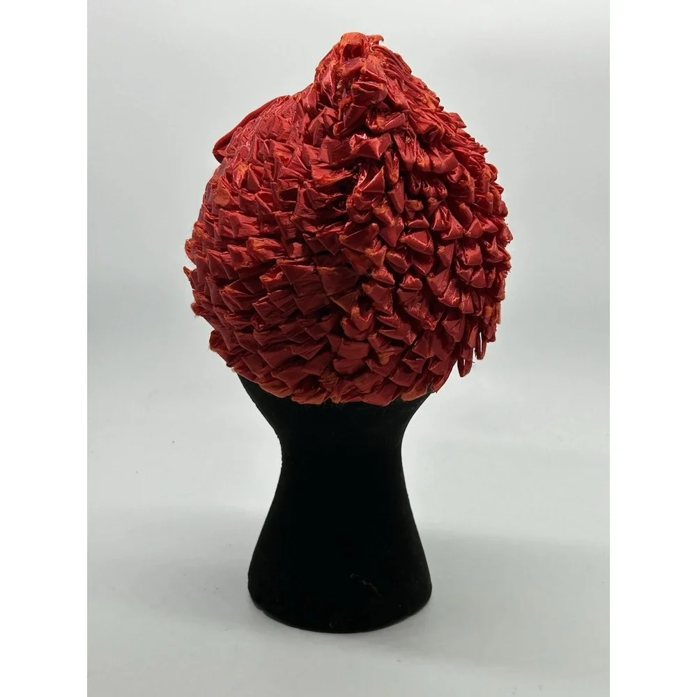Vintage 1940s BETMAR Red Looped Velvet Bow Ladies‎ Hat Small Size